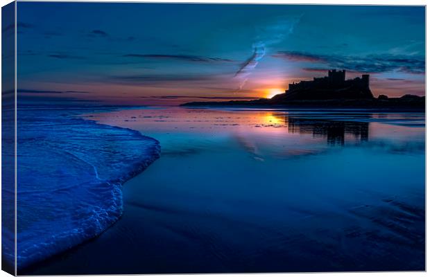 Bamburgh Blue Sunrise Canvas Print by Kevin Tate