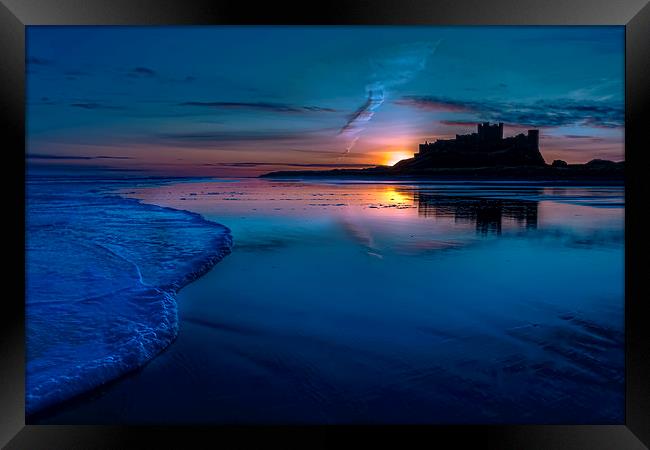 Bamburgh Blue Sunrise Framed Print by Kevin Tate