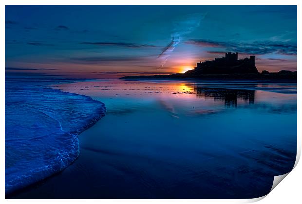 Bamburgh Blue Sunrise Print by Kevin Tate