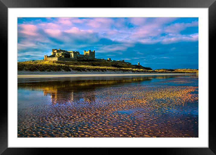 Bamburgh Castle Evening Sun Framed Mounted Print by Kevin Tate
