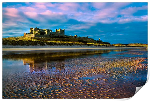 Bamburgh Castle Evening Sun Print by Kevin Tate