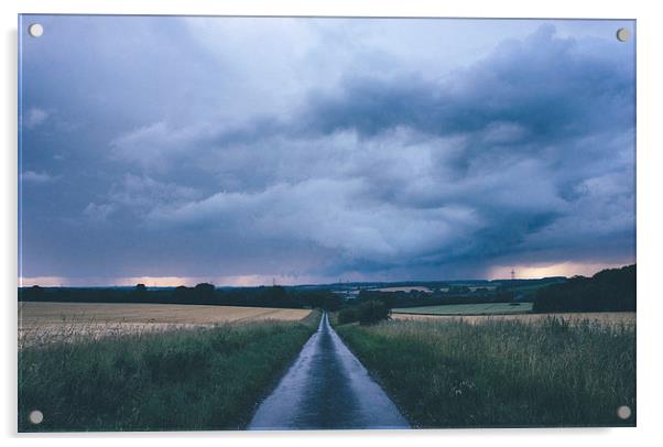 Evening thunder storm and clouds over rural scene. Acrylic by Liam Grant