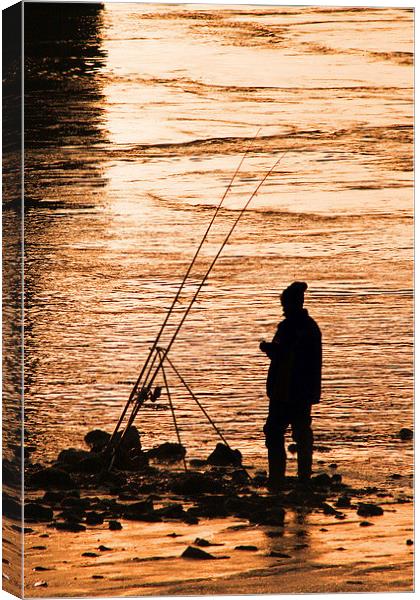 Fishing at Sunset Canvas Print by Michael Hopes