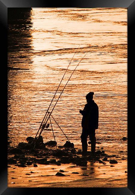 Fishing at Sunset Framed Print by Michael Hopes