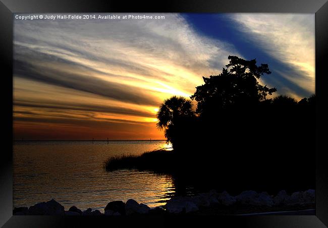 Sunset at Bayport Park Framed Print by Judy Hall-Folde