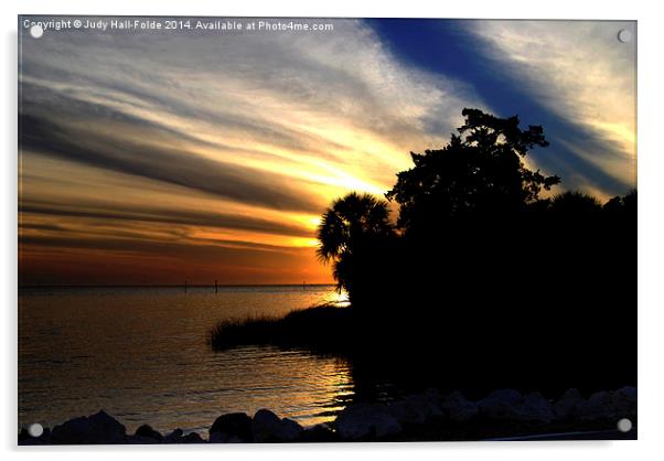 Sunset at Bayport Park Acrylic by Judy Hall-Folde