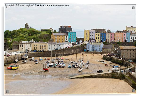 Tenby Harbour Pembrokeshire Wales Acrylic by Steve Hughes