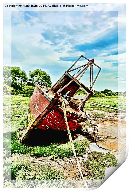 A Colourful boat lies on Heswall Beach Print by Frank Irwin