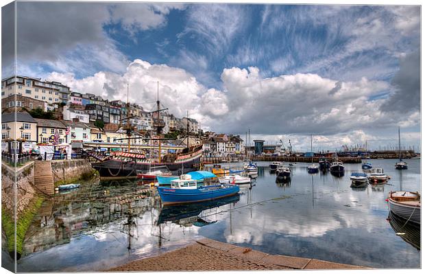 Clouds and reflections over Brixham Harbour Canvas Print by Rosie Spooner