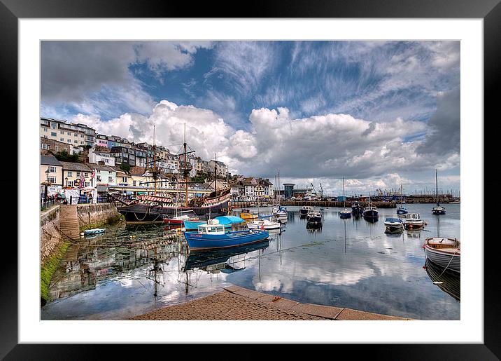 Clouds and reflections over Brixham Harbour Framed Mounted Print by Rosie Spooner