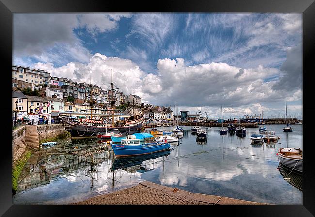 Clouds and reflections over Brixham Harbour Framed Print by Rosie Spooner
