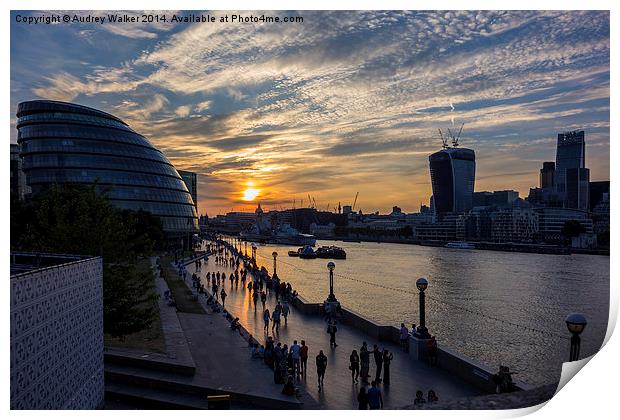 South Bank Sunset Print by Audrey Walker