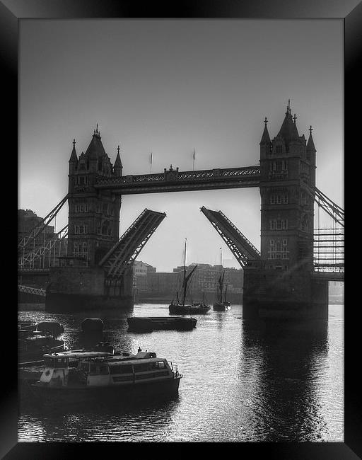 Sunrise at Tower Bridge HDR BW Framed Print by David French