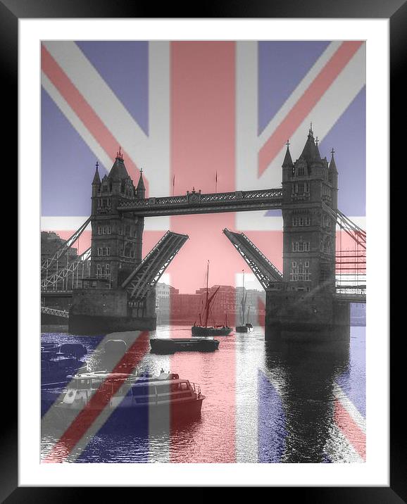 Sunrise at Tower Bridge HDR Flag Framed Mounted Print by David French