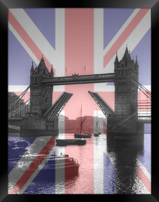 Sunrise at Tower Bridge HDR Flag Framed Print by David French