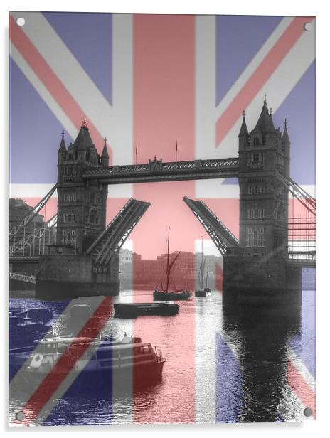 Sunrise at Tower Bridge HDR Flag Acrylic by David French