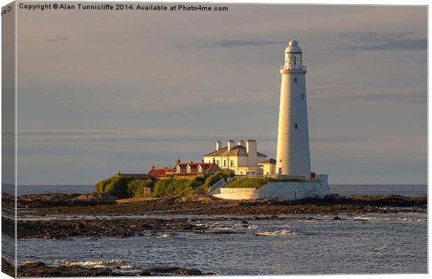 Radiant Sunset at St Marys Lighthouse Canvas Print by Alan Tunnicliffe