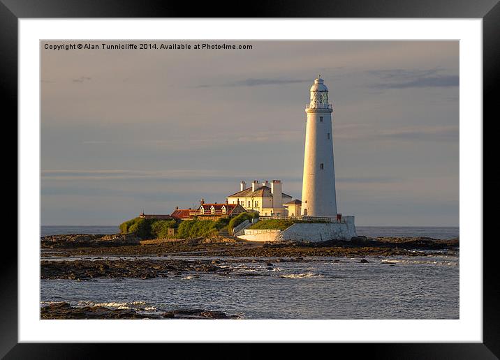 Radiant Sunset at St Marys Lighthouse Framed Mounted Print by Alan Tunnicliffe