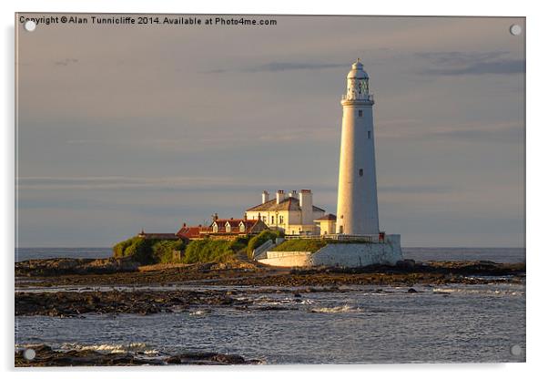 Radiant Sunset at St Marys Lighthouse Acrylic by Alan Tunnicliffe