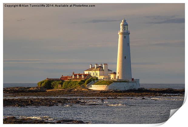 Radiant Sunset at St Marys Lighthouse Print by Alan Tunnicliffe
