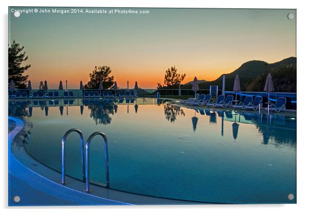 Poolside sunset. Acrylic by John Morgan