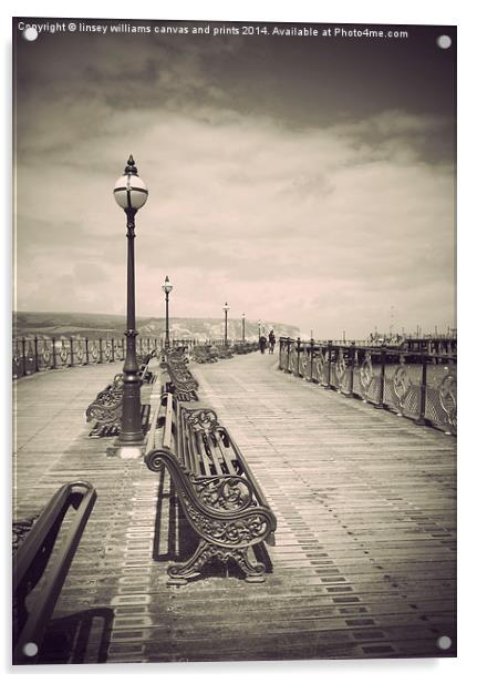 Swanage Pier Black and White Antiqued Acrylic by Linsey Williams