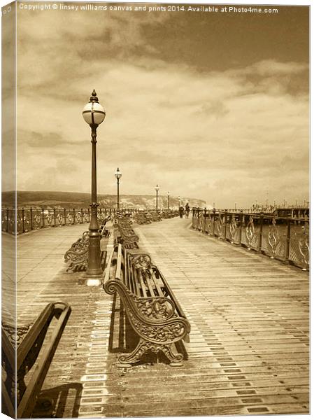 Swanage Pier In Sepia Canvas Print by Linsey Williams