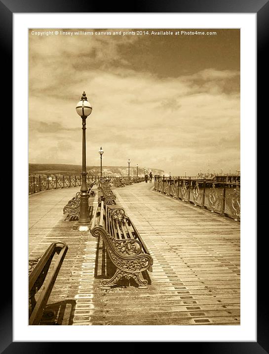 Swanage Pier In Sepia Framed Mounted Print by Linsey Williams