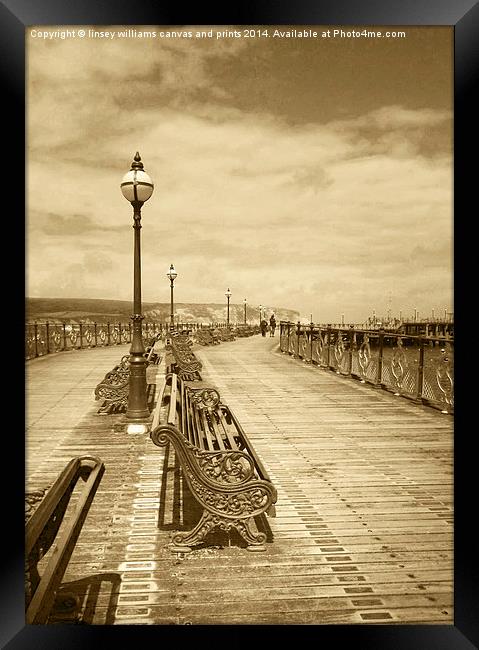Swanage Pier In Sepia Framed Print by Linsey Williams