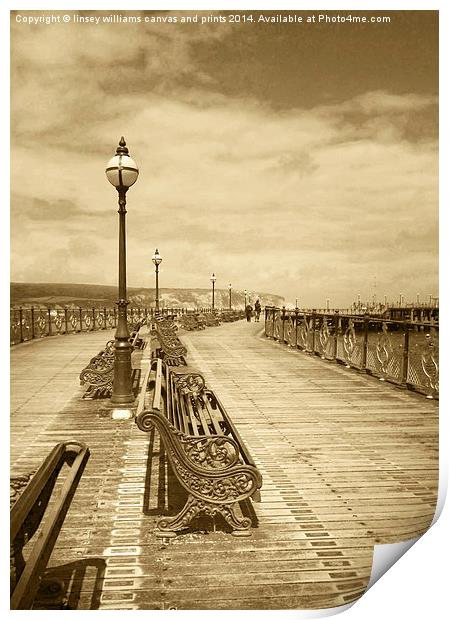 Swanage Pier In Sepia Print by Linsey Williams