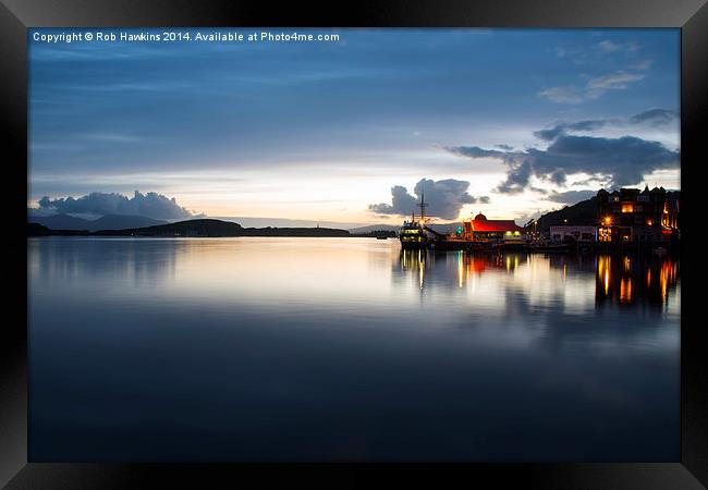 Twylight over Oban Harbour Framed Print by Rob Hawkins
