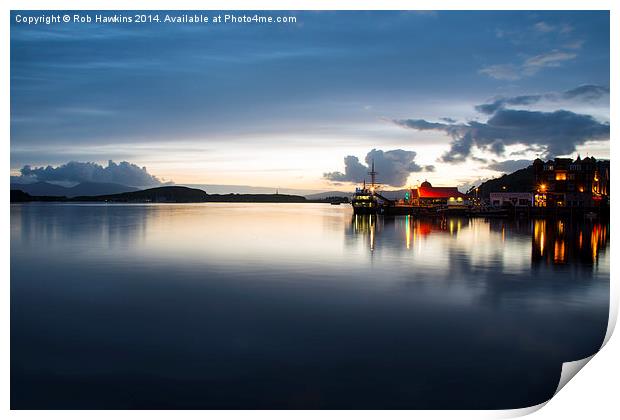 Twylight over Oban Harbour Print by Rob Hawkins