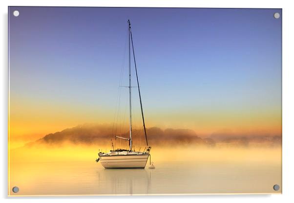Boat in the golden mist Acrylic by Robert Fielding