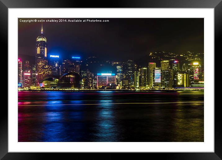 Boat Trails in Hong Kong harbour Framed Mounted Print by colin chalkley