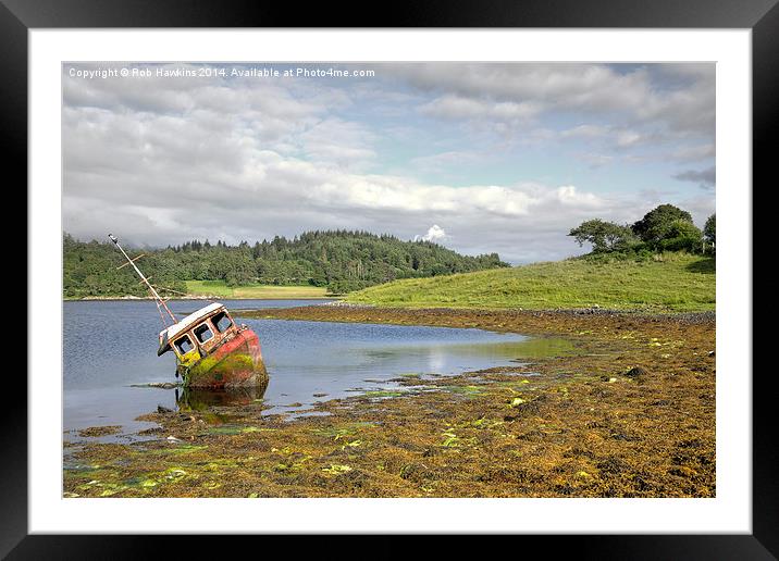 Abandoned boat in the Loch Framed Mounted Print by Rob Hawkins