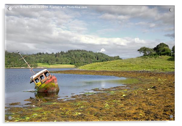Abandoned boat in the Loch Acrylic by Rob Hawkins