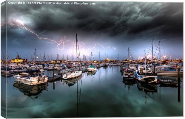  Lightning over Ramsgate harbour Canvas Print by Thanet Photos