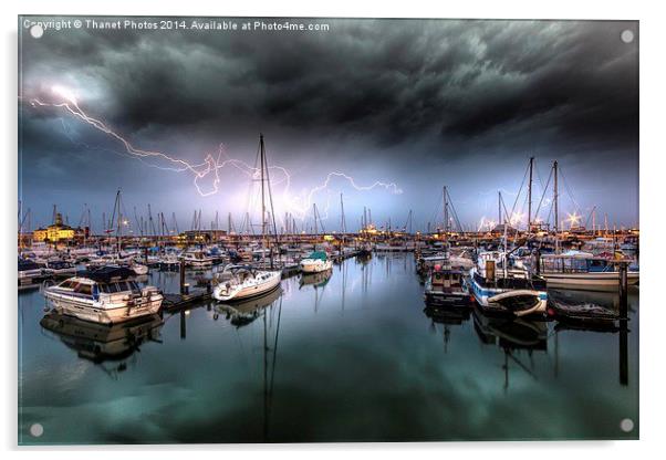  Lightning over Ramsgate harbour Acrylic by Thanet Photos