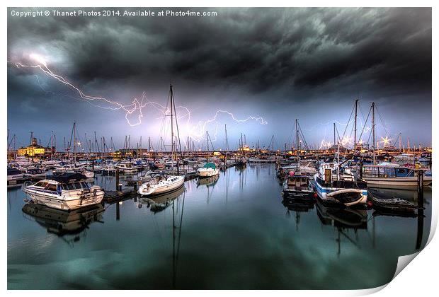  Lightning over Ramsgate harbour Print by Thanet Photos