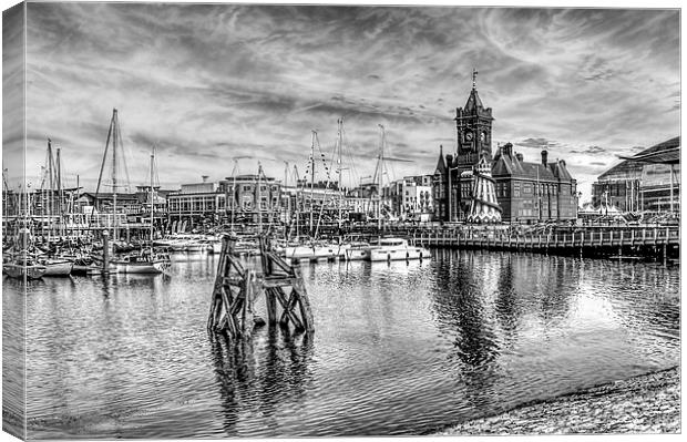 Cardiff Bay And The Pierhead Building Mono Canvas Print by Steve Purnell