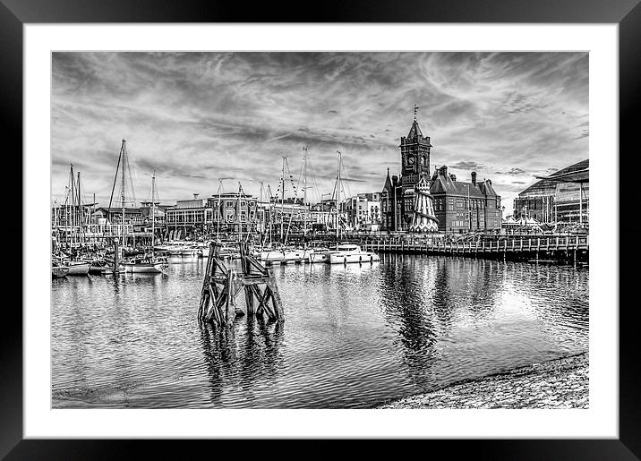 Cardiff Bay And The Pierhead Building Mono Framed Mounted Print by Steve Purnell