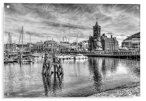 Cardiff Bay And The Pierhead Building Mono Acrylic by Steve Purnell