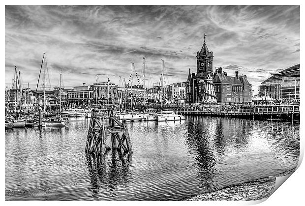 Cardiff Bay And The Pierhead Building Mono Print by Steve Purnell