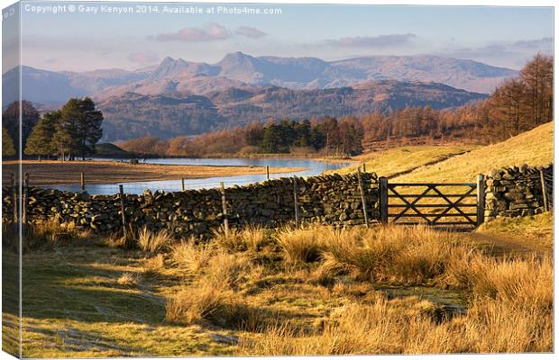 Gate through to the Langdale Pikes Canvas Print by Gary Kenyon