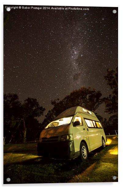 Campervan in the night Acrylic by Gabor Pozsgai