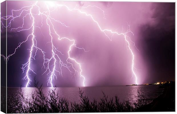  Clacton Pier & Lightning Canvas Print by Pete Inman