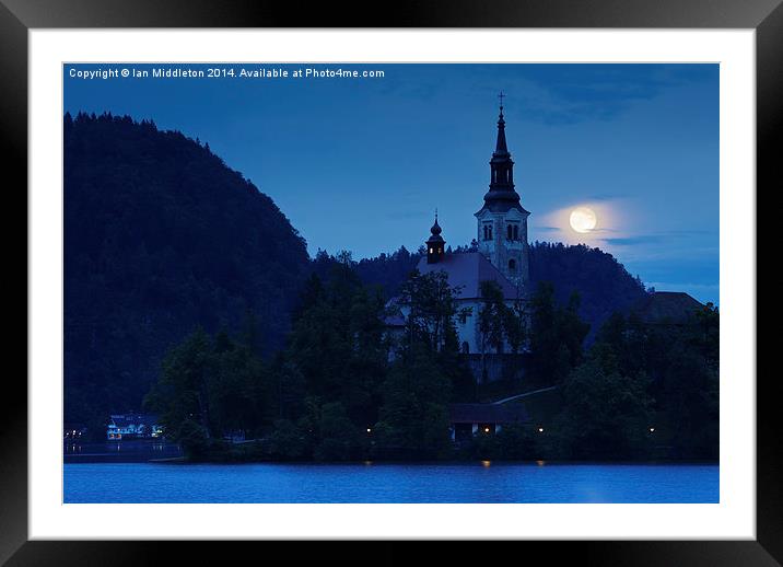 Supermoon over bled Island Church Framed Mounted Print by Ian Middleton