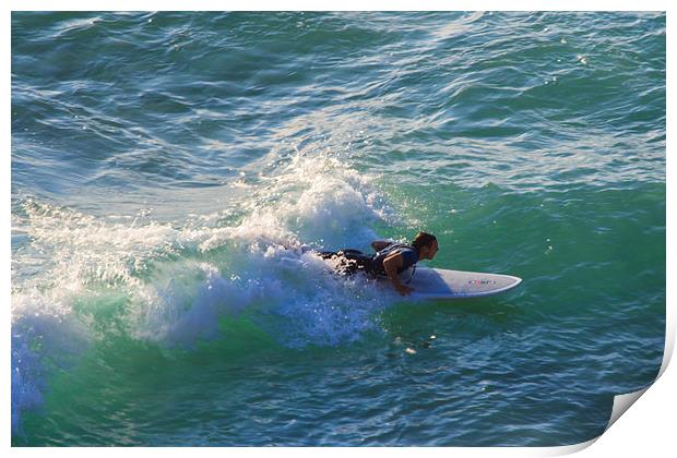 Surfer Chapple Porth Cornwall Print by Brian Roscorla