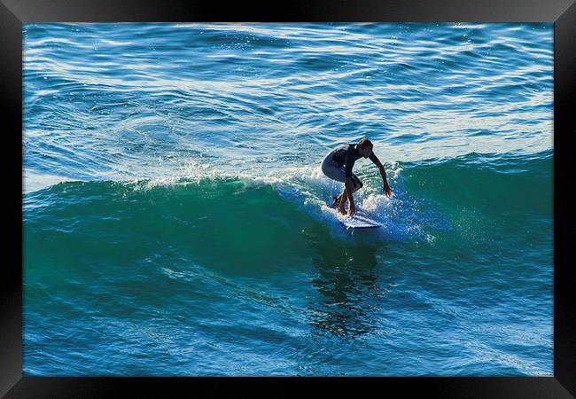 Surfer Chapple Porth Cornwall Framed Print by Brian Roscorla