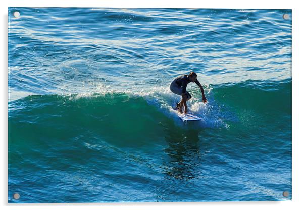 Surfer Chapple Porth Cornwall Acrylic by Brian Roscorla